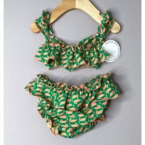 NWT Montce Mini Cabana Green/Pink Geo Print Bikini Swimsuit Set Girls 2T
